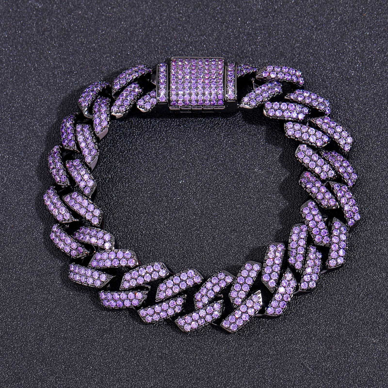 15mm Purple Diamond Prong Cuban Bracelet