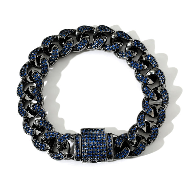 12mm Blue Diamond Prong Cuban Bracelet