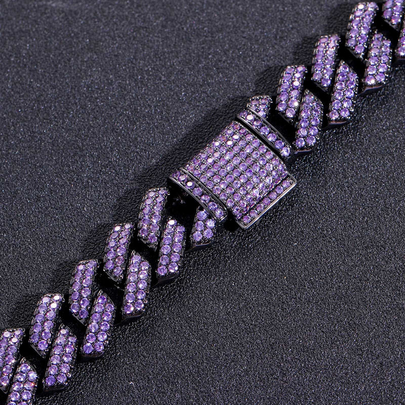 15mm Purple Diamond Prong Cuban Bracelet