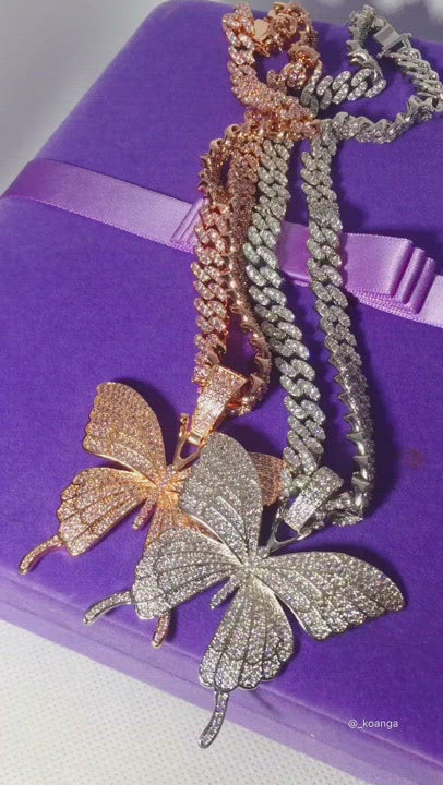 Silver Butterfly With Cuban Chain