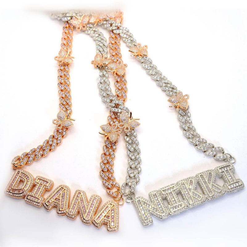 NEW! Customized Baguette Letters With Butterfly Chain - Koanga