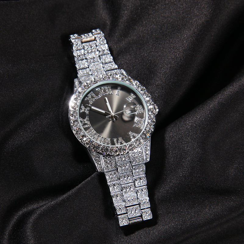 Iced Watch For Couple - Silver Band With Dark Gray Face Koanga