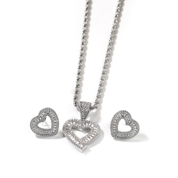 Heart Stud With Heart Necklace Set