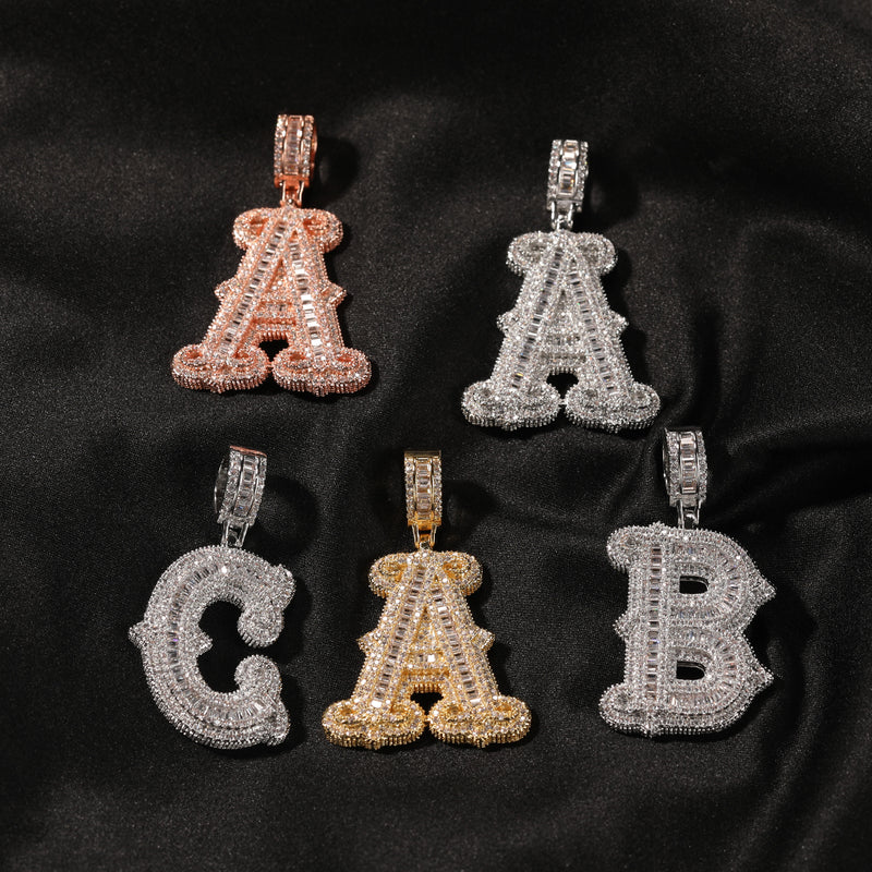 Baguette Bling Initial Letters With Rope Chain - Koanga