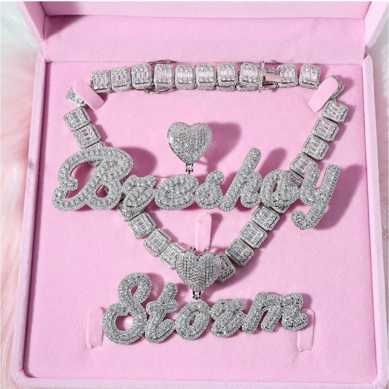 Customized Heart Iced Out Name with Baguette Chain - Koanga