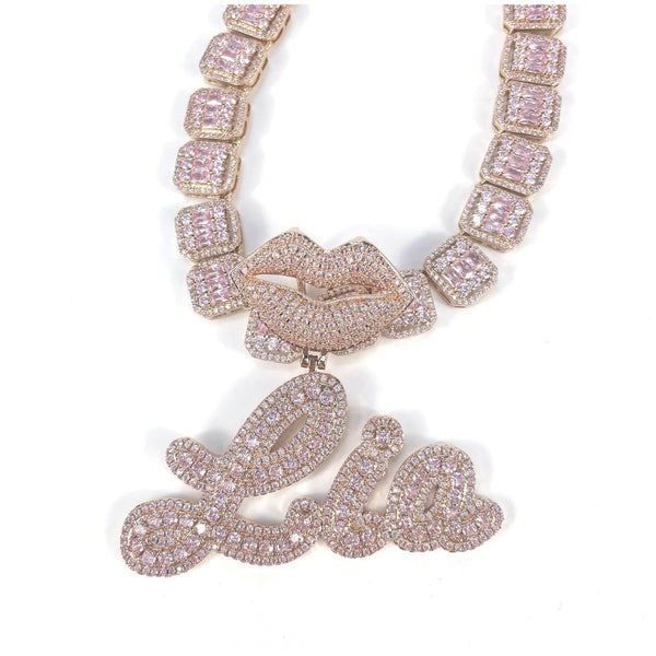 Customized Iced Out Name Kiss with Baguette Chain - Koanga