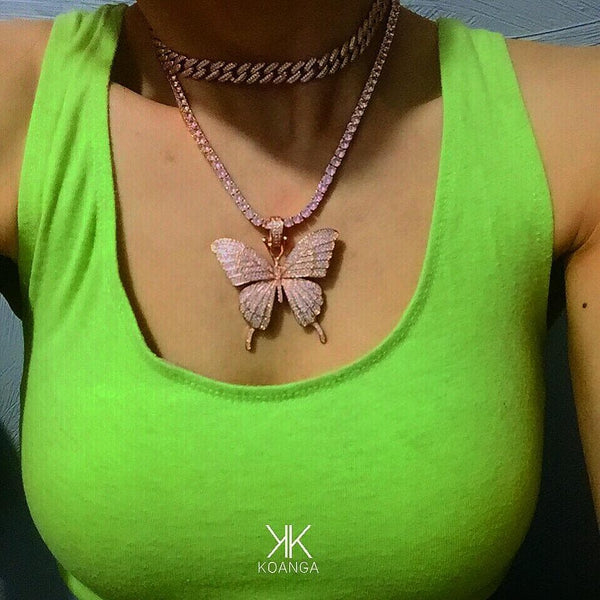 Pink Butterfly Tennis Chain - Koanga