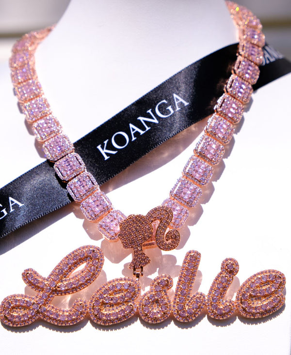 Customized Barbie Iced Out Name with Baguette Chain - Koanga