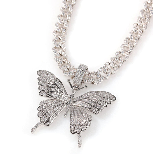 Silver Butterfly With Cuban Chain - Koanga